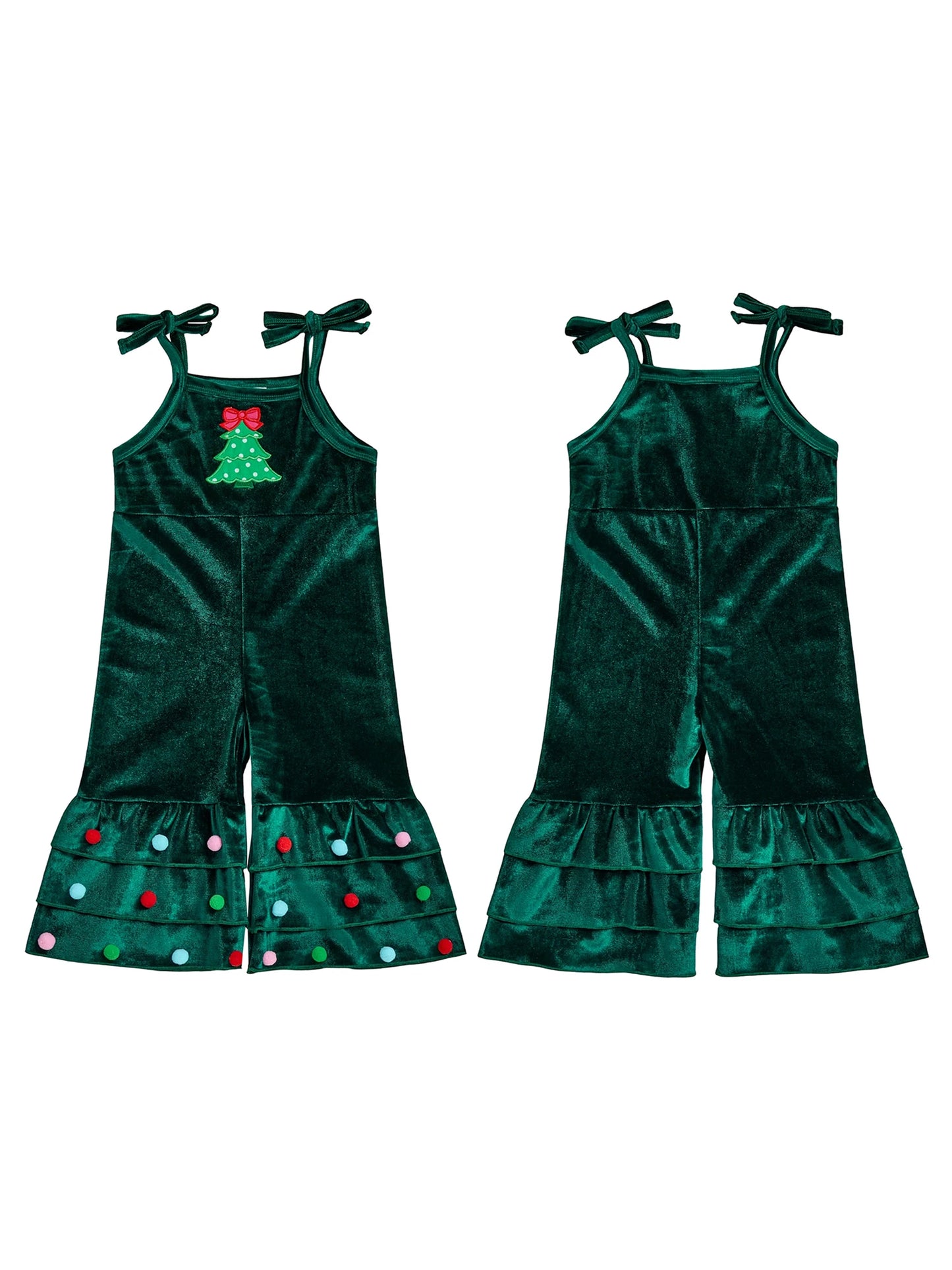 Adorable Girls Velvet Romper with Festive Reindeer Embroidery and Stylish Flared Pants for Christmas Celebrations