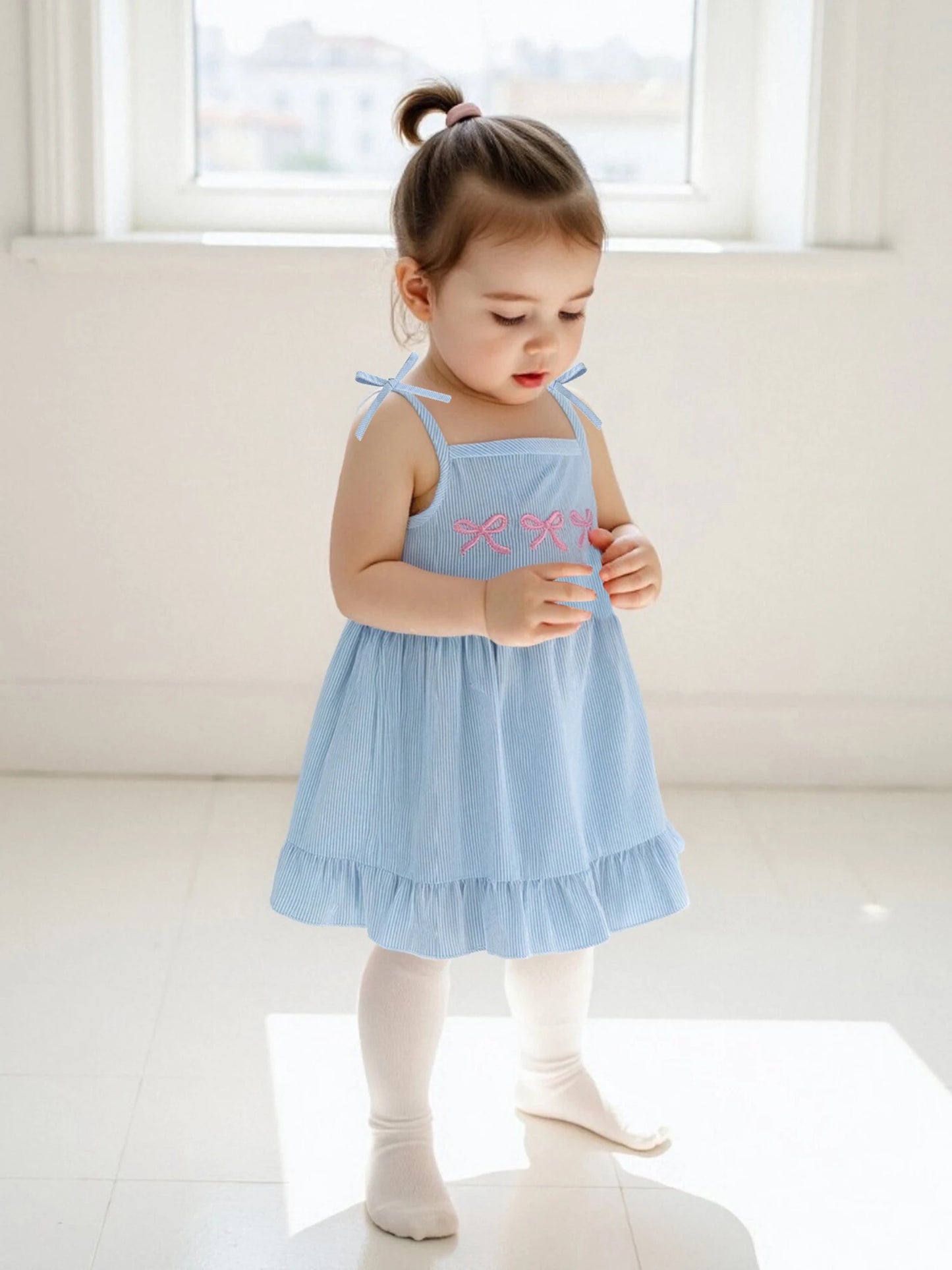 Adorable Baby Girls Floral Print Ruffle Sleeveless Dress Toddler Summer Princess Party Dress with Bow Detail