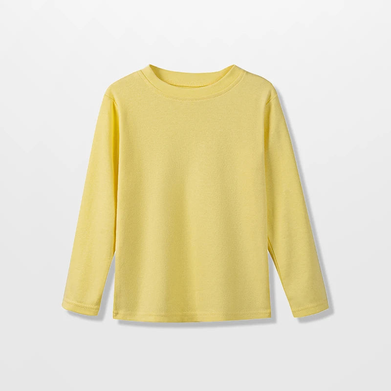 Youth Long-Sleeve T-Shirt 100% Cotton Solid Boys Girls Active T Shirts Essential Tops Undershirts Children Basic Tee 1-14 Yrs