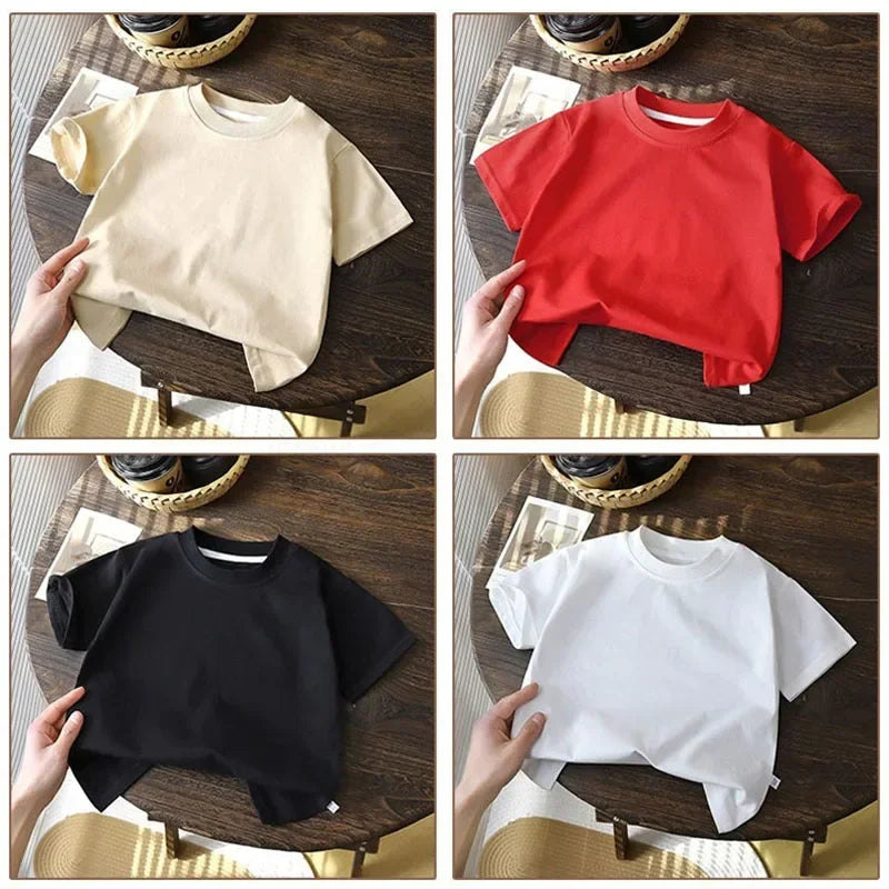 Summer Solid Children Cotton Casual Short Sleeve White Red Black T-shirts Girls Baby Clothes Kids Boys Toddler High-quality Tops