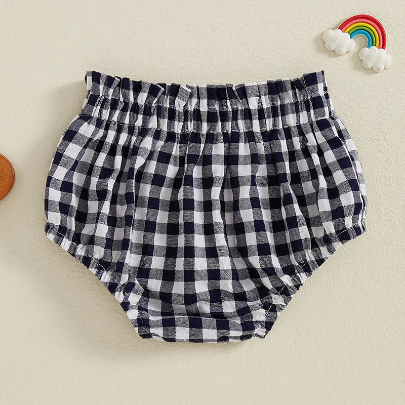 Cute Toddler Plaid Skirt with Ruffle Trim and Elastic Waistband Adorable Triangle Shorts for Stylish Summer Outfits
