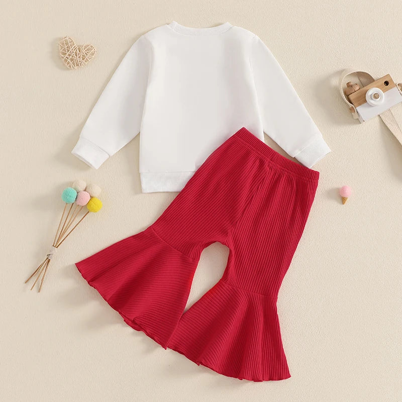 Adorable Baby Girl Valentine s Day Apparel Heart Print Ruffle Sleeve Top and Leggings 2-Piece Outfit Set for Toddlers