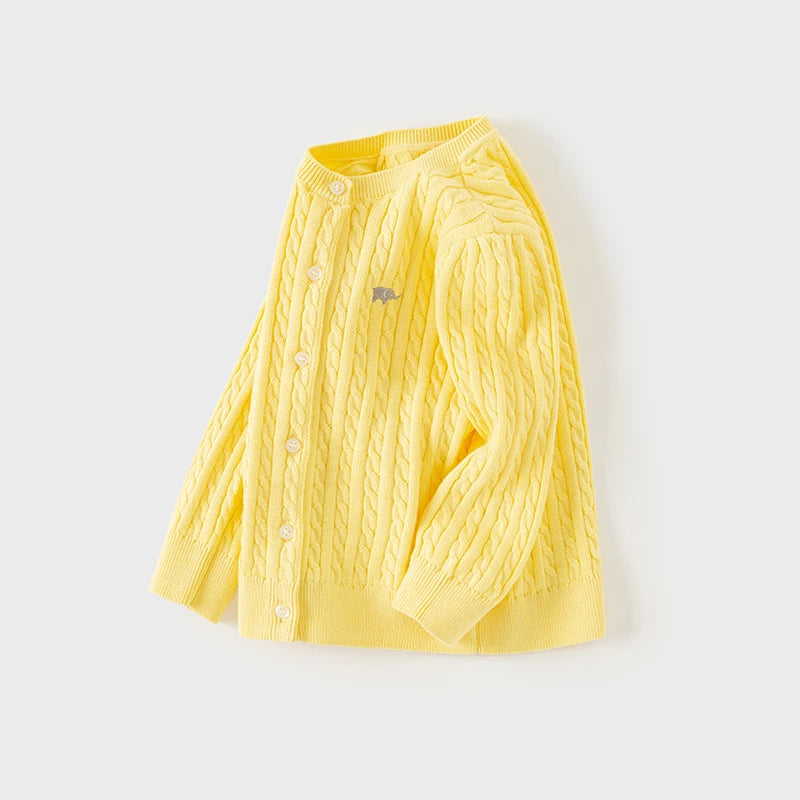 Dave Bella Girls Long Sleeve Button Cardigan Spring Autumn Knit Sweater for Children Casual Cotton Overcoat Tops DB3243397