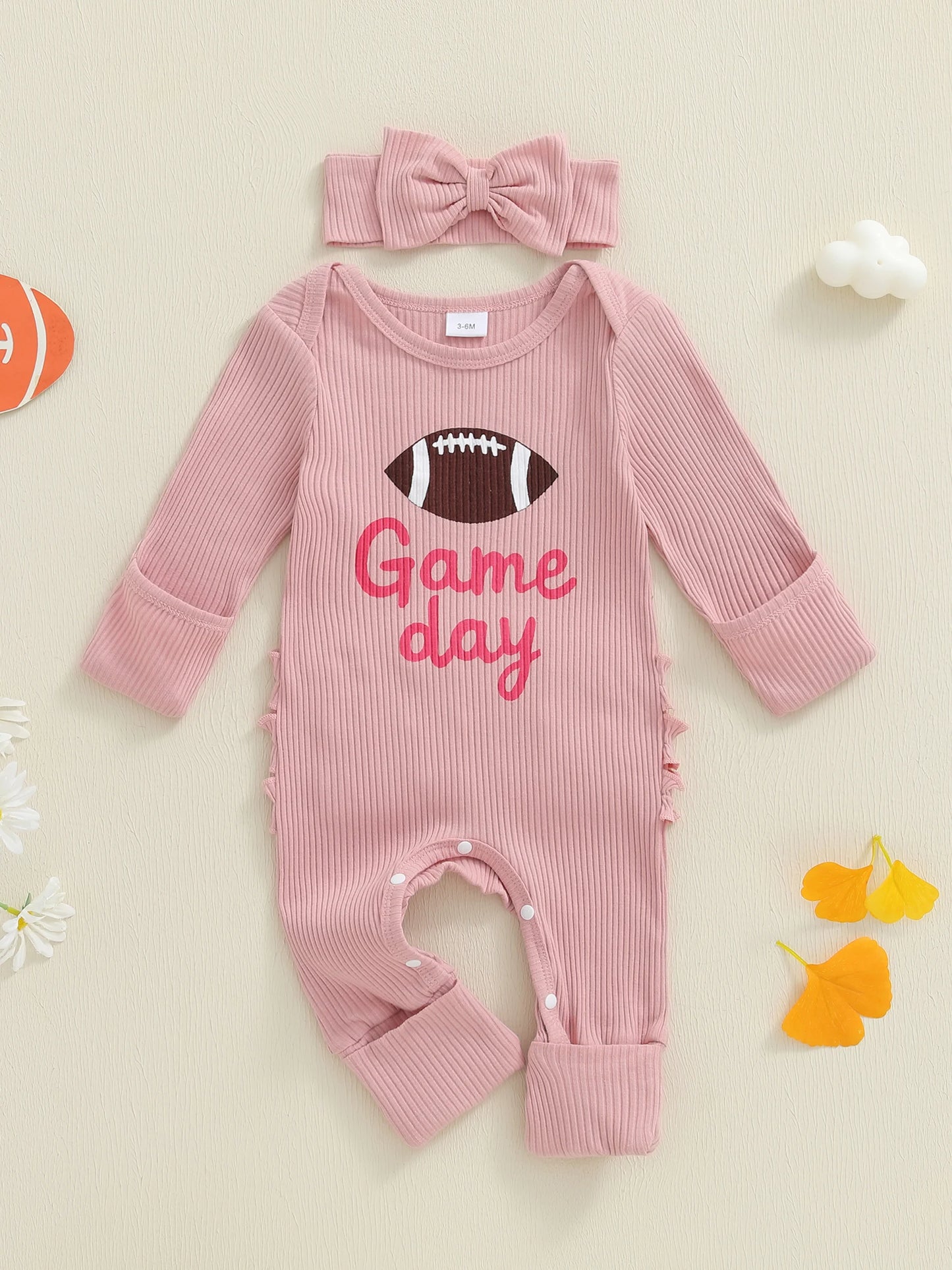 Adorable Infant Girl Bodysuit with Cute Bunny Print and Matching Bow Headband - Cozy  Outfit for Autumn