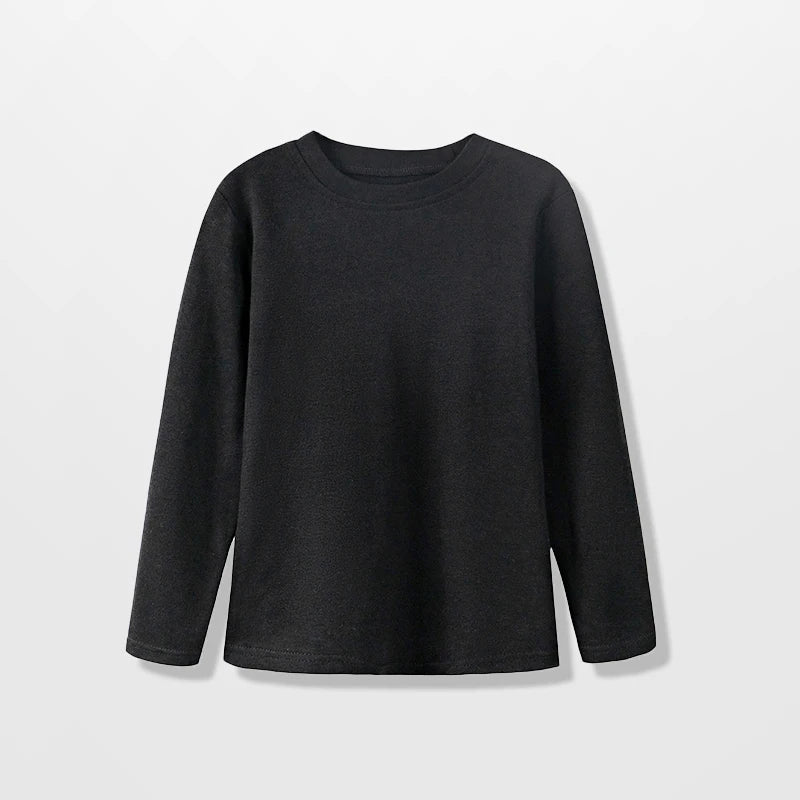 Youth Long-Sleeve T-Shirt 100% Cotton Solid Boys Girls Active T Shirts Essential Tops Undershirts Children Basic Tee 1-14 Yrs