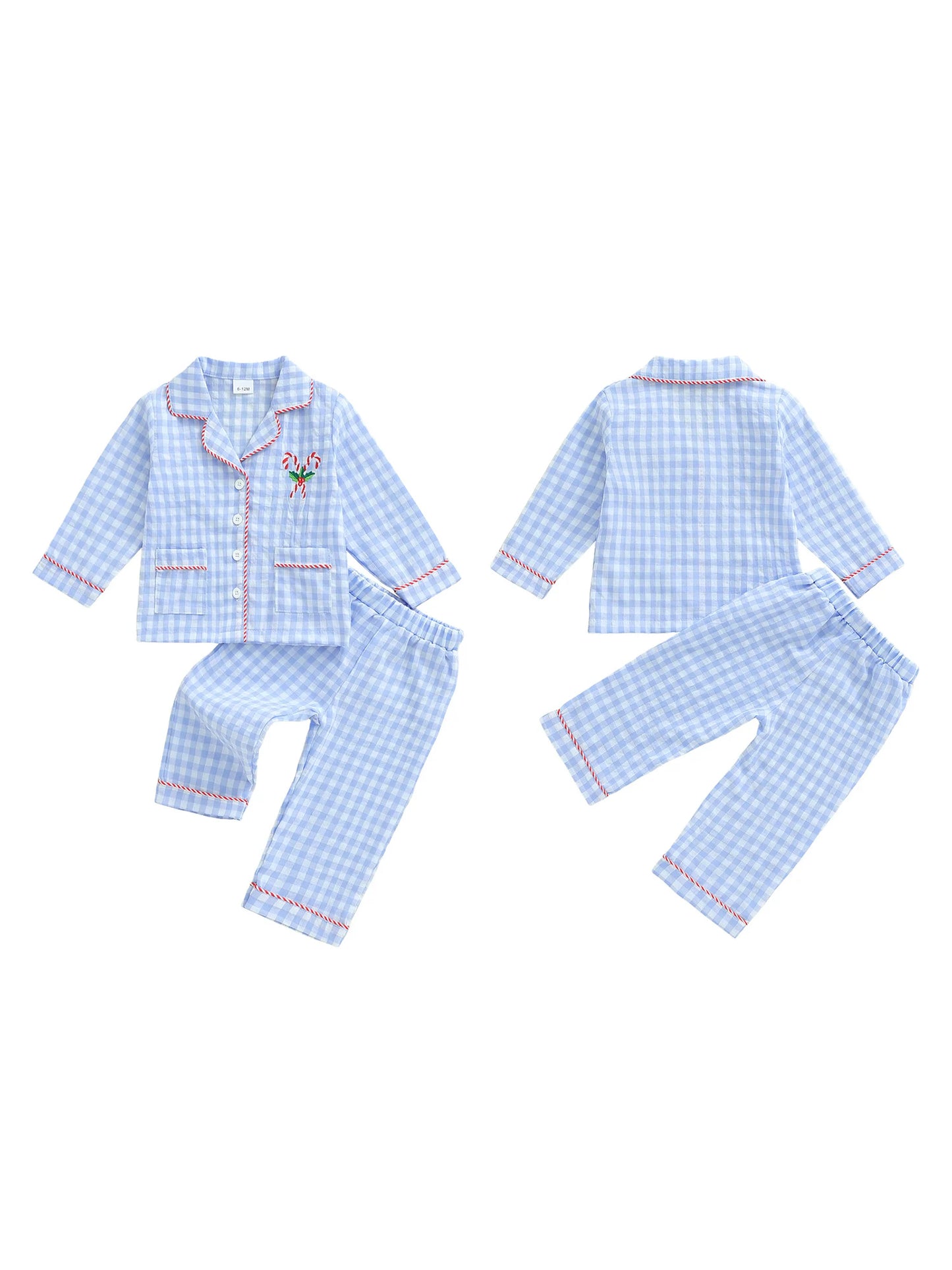 Girls Christmas Pajama Set with Plaid Print Lapel Long Sleeve Button Down Tops and Pants Sleepwear for Toddlers