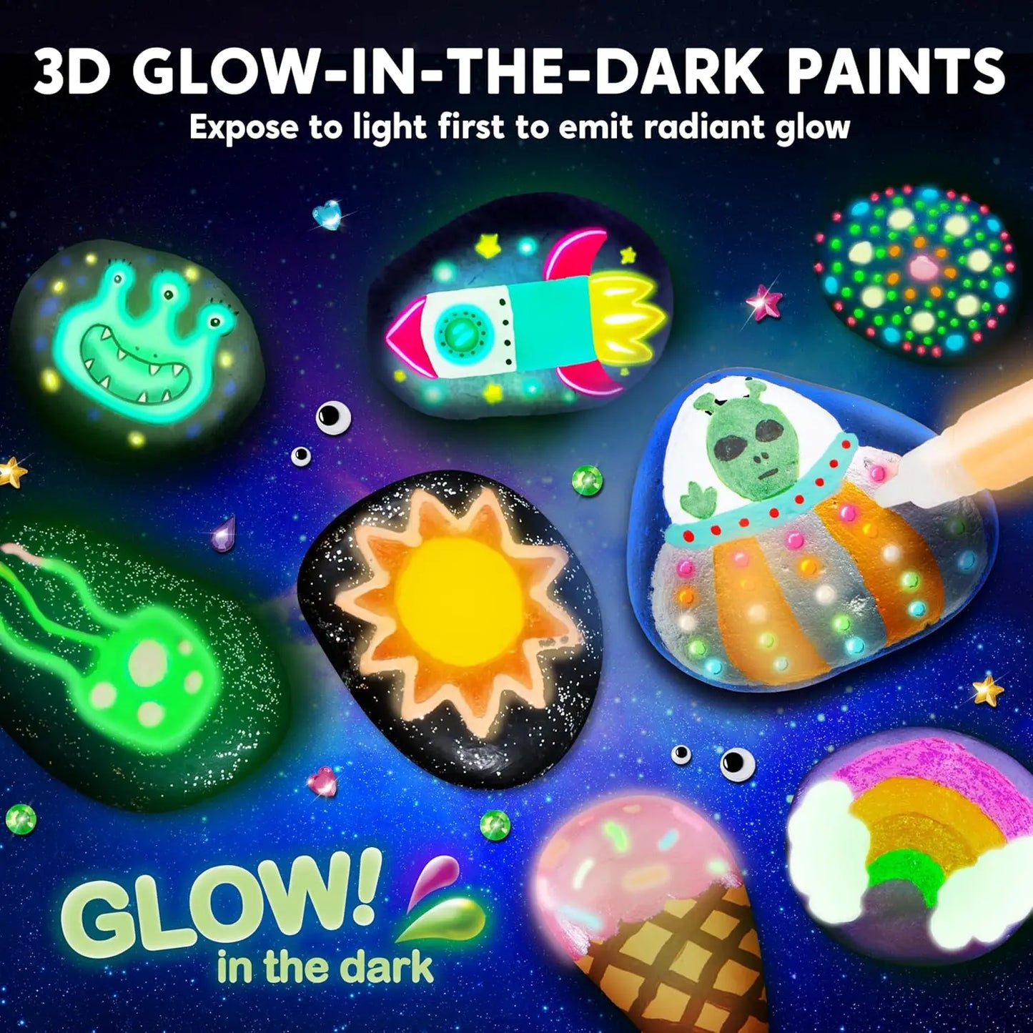 JOYFY Rock Painting Kit Glow in The Dark Rock Kit Arts and Crafts for Kids Ages 6-12 Art Supplies Toy Birthday Party Gift Toy