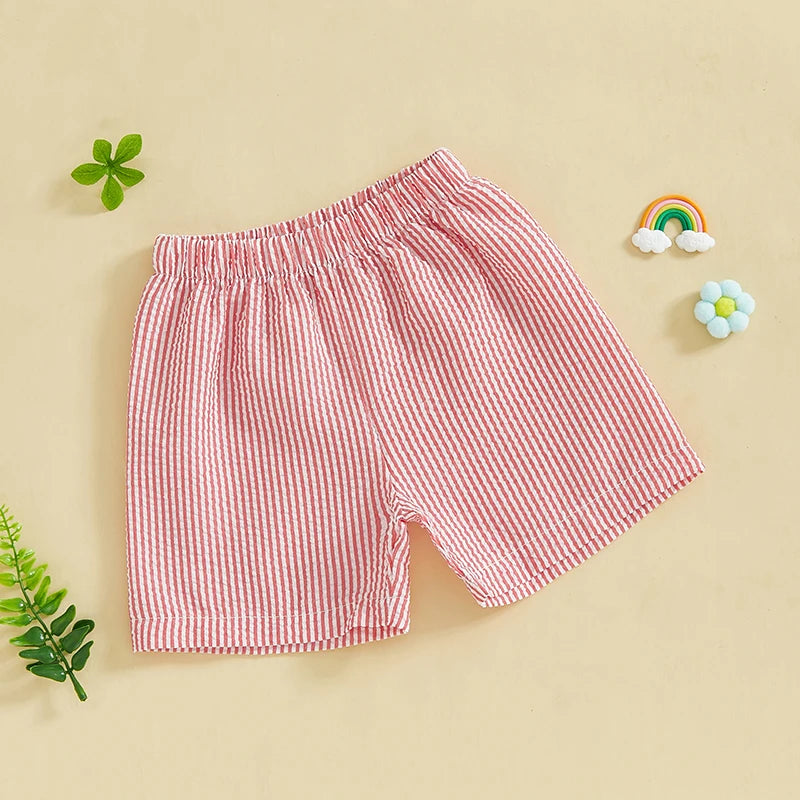 Baby Boy Striped Print Shorts Stylish Elastic Waist Short Pants for Summer Vacation Beachwear Trendy Fashion