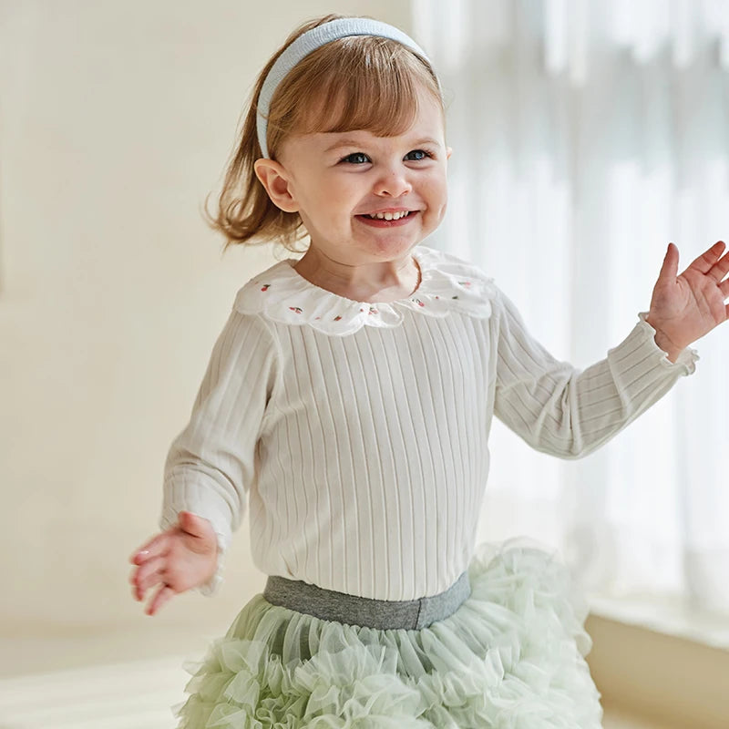 Dave Bella Long Sleeve Spring T-Shirt for Girls Casual Cotton Top Children Autumn Soft Bottom T-shirt Outdoor Clothes DB1248201