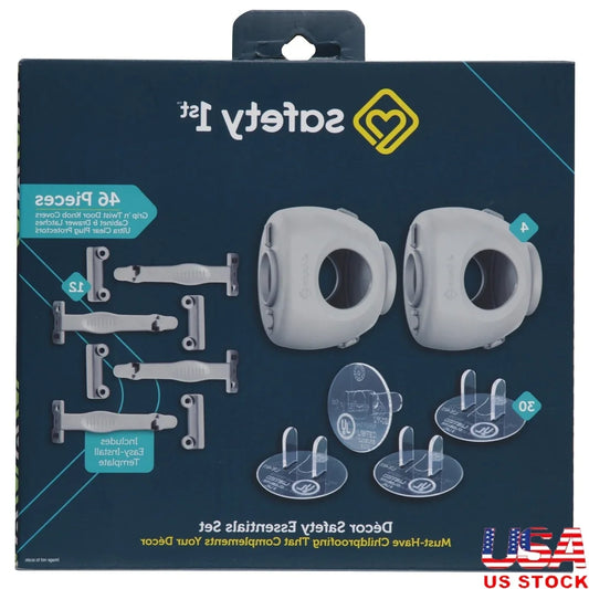 Toddler Safety Essentials Set 46pc Clear Outlet Covers Door Knob Covers Cabinet Drawer Latches Modern Design Easy Install