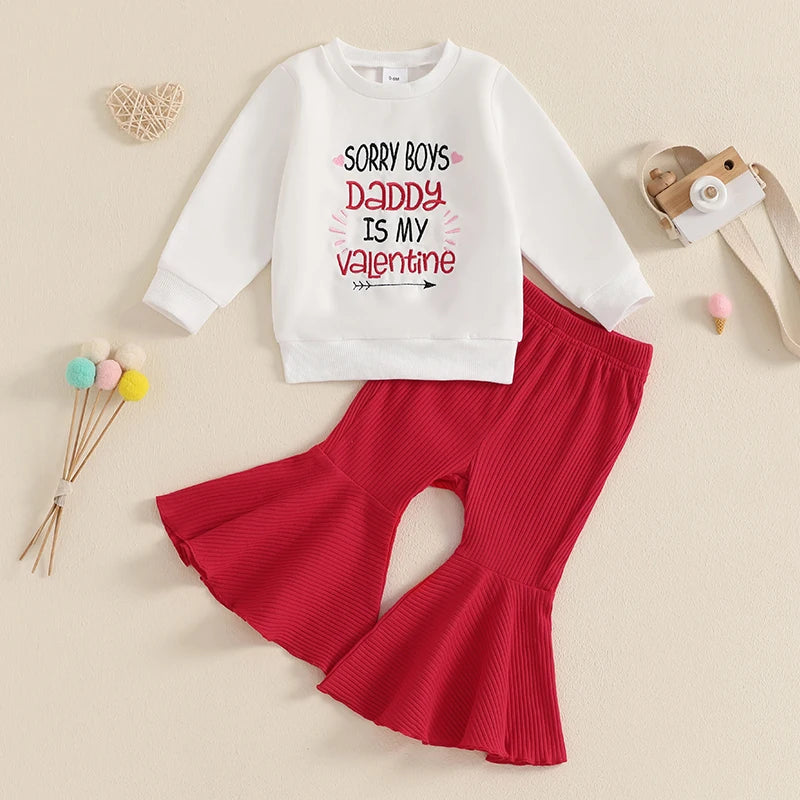 Adorable Baby Girl Valentine s Day Apparel Heart Print Ruffle Sleeve Top and Leggings 2-Piece Outfit Set for Toddlers