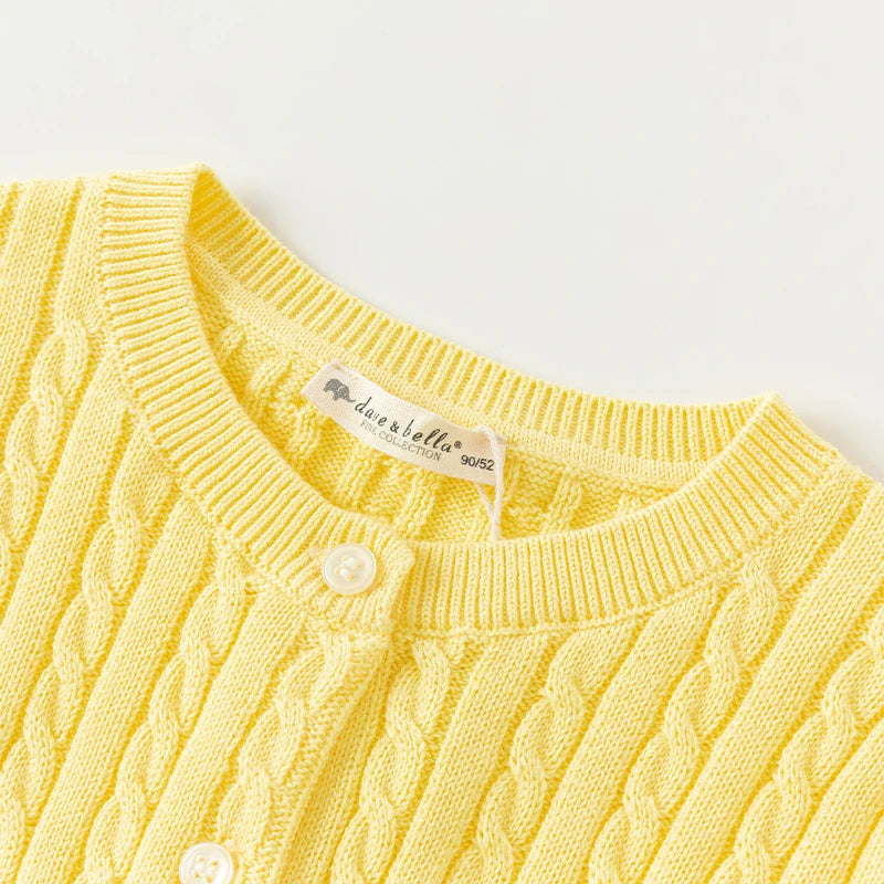 Dave Bella Girls Long Sleeve Button Cardigan Spring Autumn Knit Sweater for Children Casual Cotton Overcoat Tops DB3243397