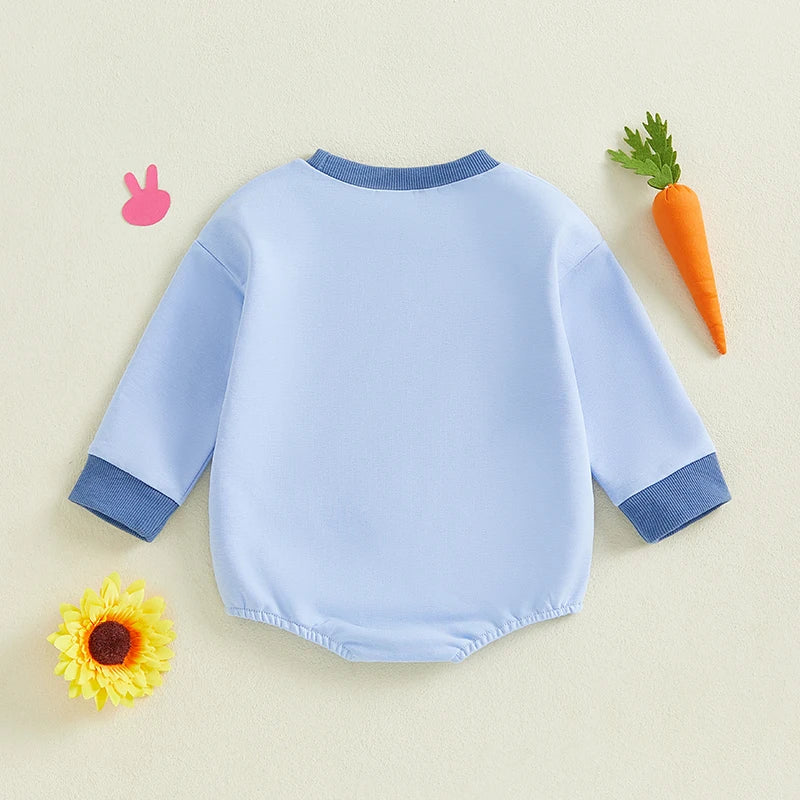 Adorable Unisex Easter Bunny Rompers with Long Sleeves and Embroidered Details - Perfect Spring Outfit for Baby Girls and Boys