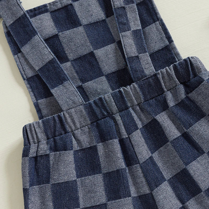 Infant Plaid Print Sleeveless Square Neck Overalls Suspender Shorts Romper for Baby Boys and Girls Toddler