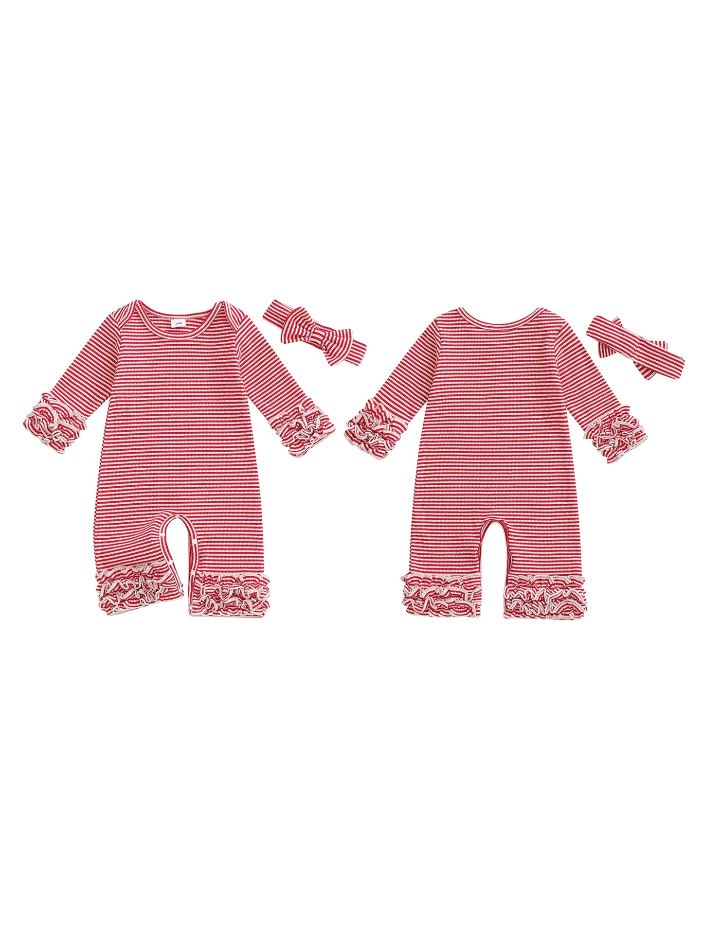 Adorable Baby Girls 2 Piece Set Stylish Long Sleeve Striped Romper with Matching Bow Headband for a Complete Look