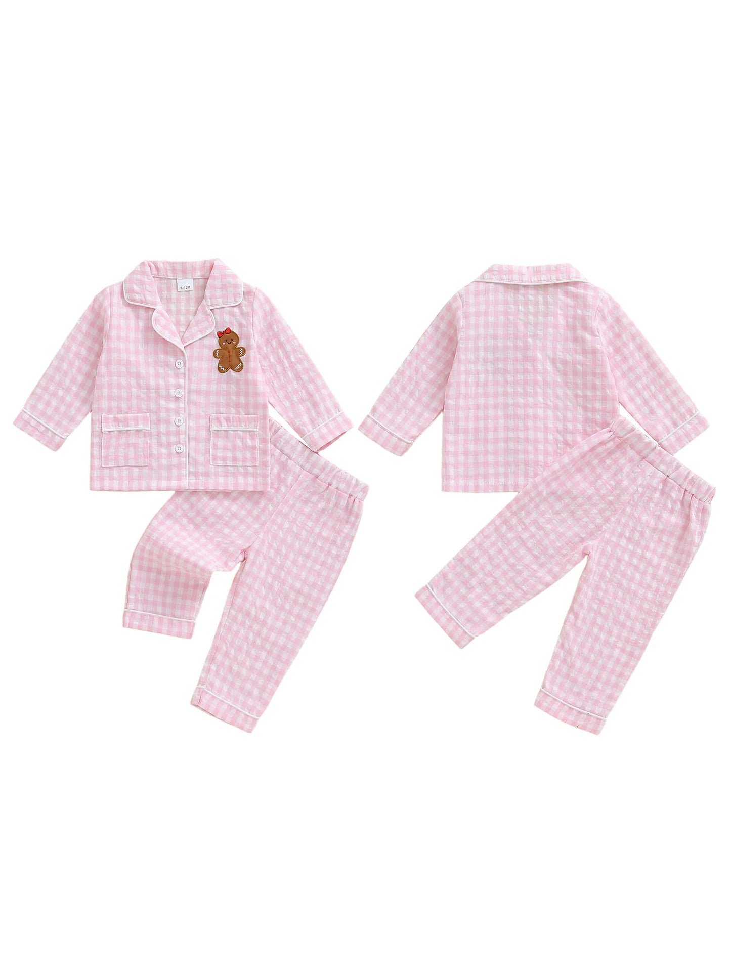 Girls Christmas Pajama Set with Plaid Print Lapel Long Sleeve Button Down Tops and Pants Sleepwear for Toddlers