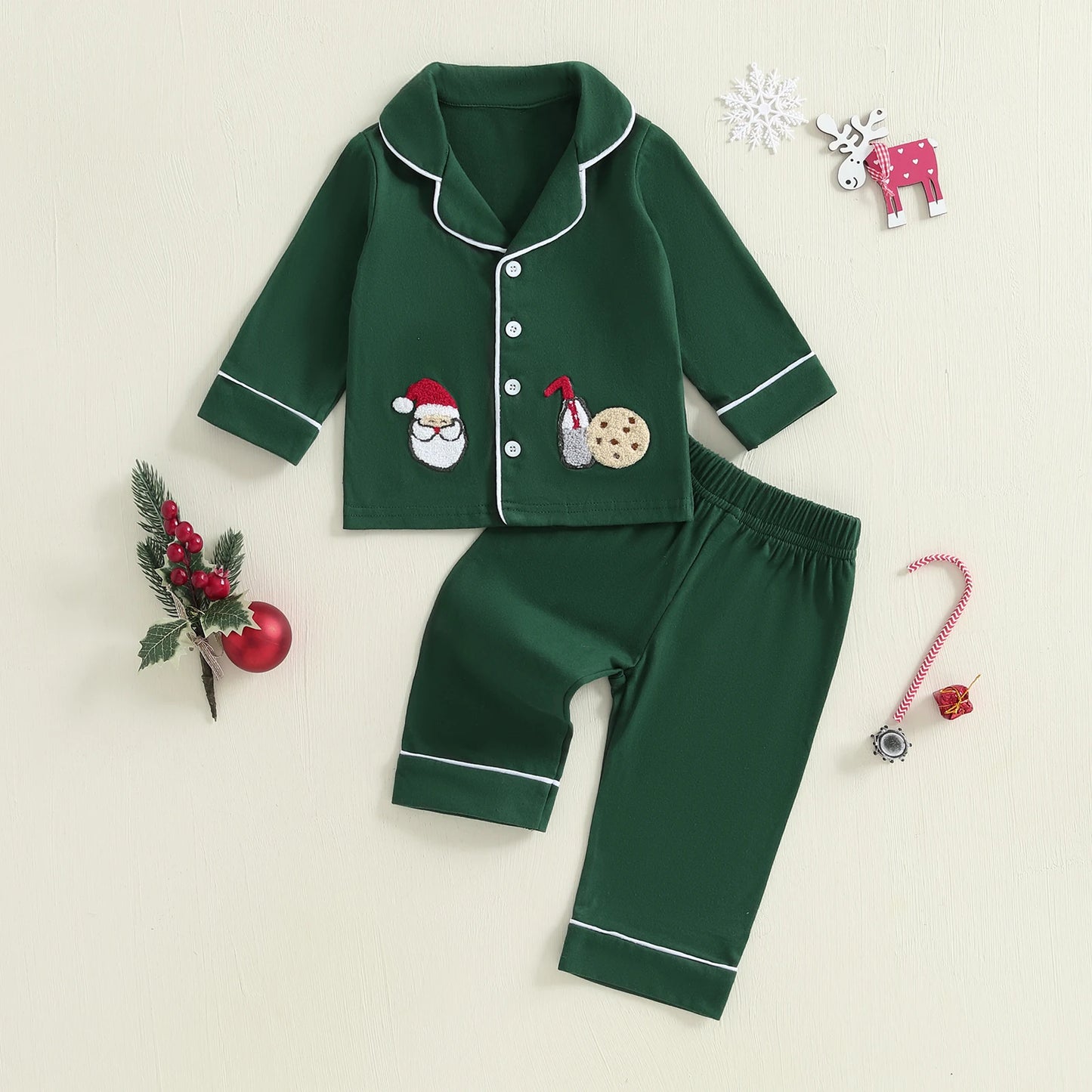 Infant 2-Piece Christmas Pajamas Set with Reindeer Print Long Sleeve Top and Matching Pants for Baby Sleepwear