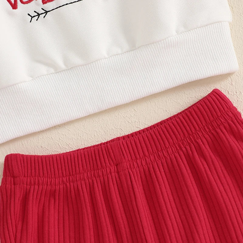 Adorable Baby Girl Valentine s Day Apparel Heart Print Ruffle Sleeve Top and Leggings 2-Piece Outfit Set for Toddlers