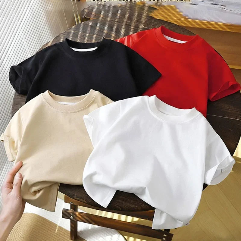 Summer Solid Children Cotton Casual Short Sleeve White Red Black T-shirts Girls Baby Clothes Kids Boys Toddler High-quality Tops