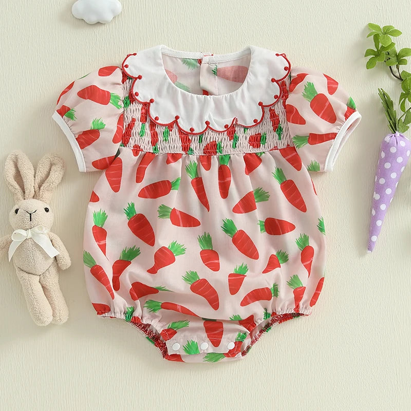 Toddler Girls Floral Print Ruffle Sleeve Rompers Easter Outfit Bunny Ear Headband Set Summer Clothes Jumpsuits Bodysuits