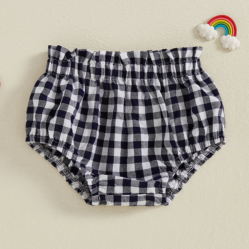 Cute Toddler Plaid Skirt with Ruffle Trim and Elastic Waistband Adorable Triangle Shorts for Stylish Summer Outfits