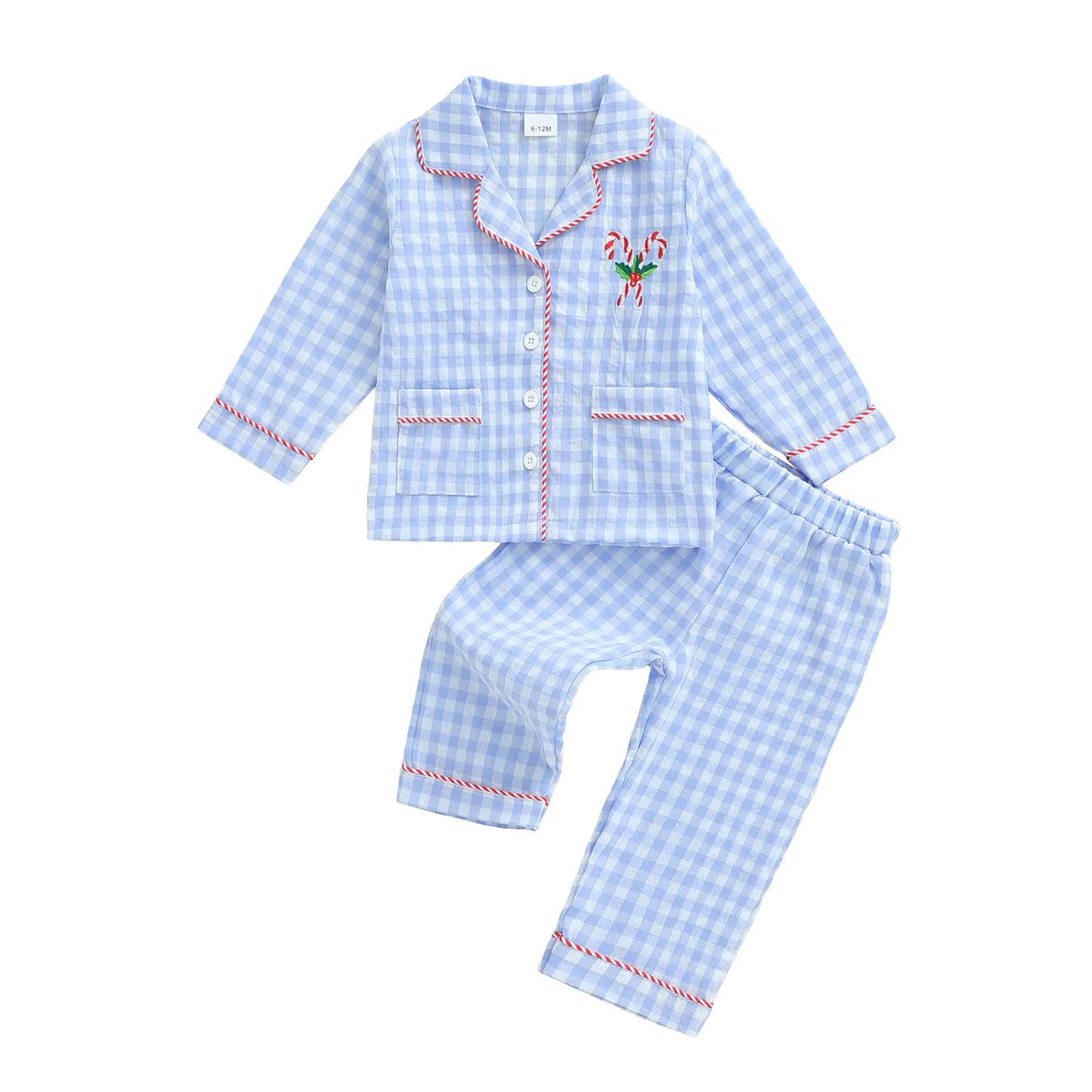 Girls Christmas Pajama Set with Plaid Print Lapel Long Sleeve Button Down Tops and Pants Sleepwear for Toddlers