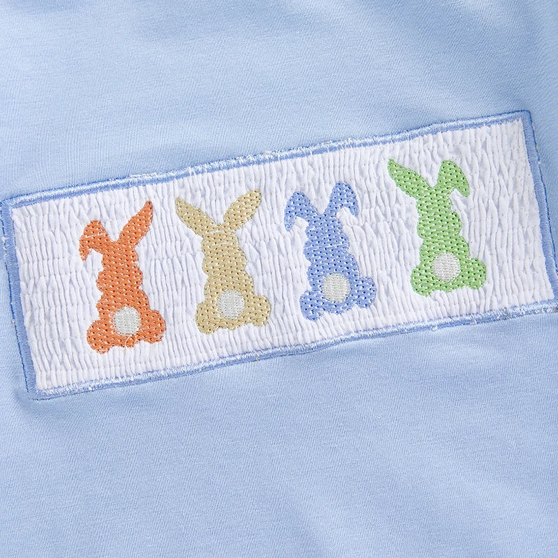 Adorable Unisex Easter Bunny Rompers with Long Sleeves and Embroidered Details - Perfect Spring Outfit for Baby Girls and Boys
