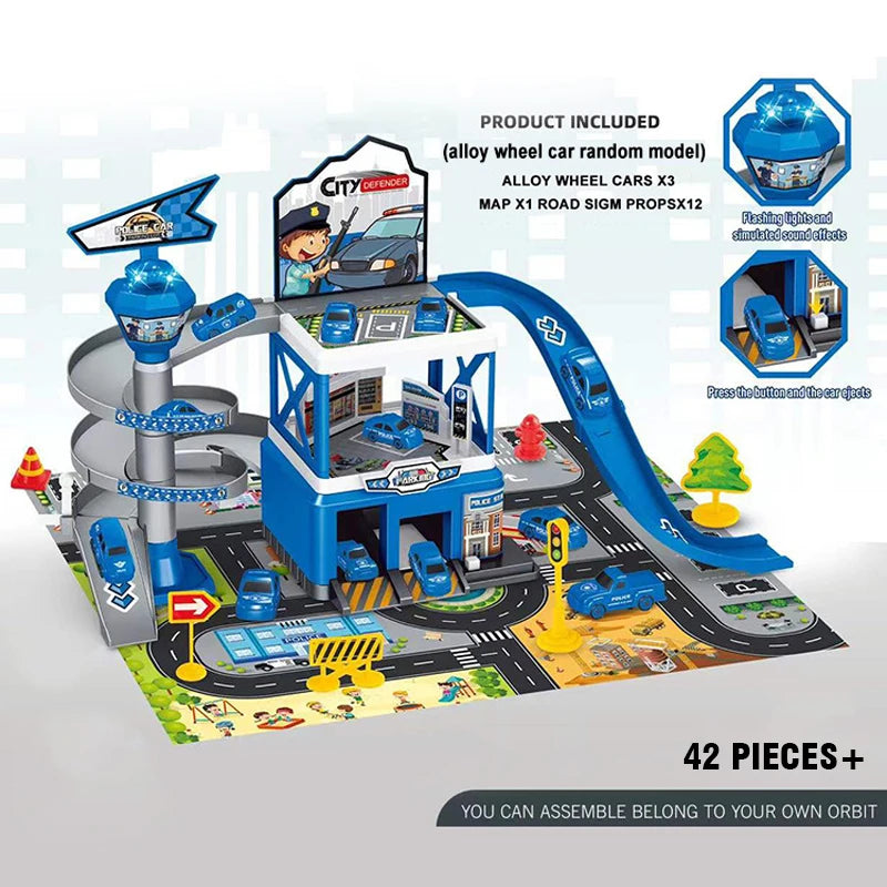 Rail Car Parking Assembled Runway Inertia Car Engineering Vehicle Children Toy City Garage Alloy Racing Track Toys for Boys Gift