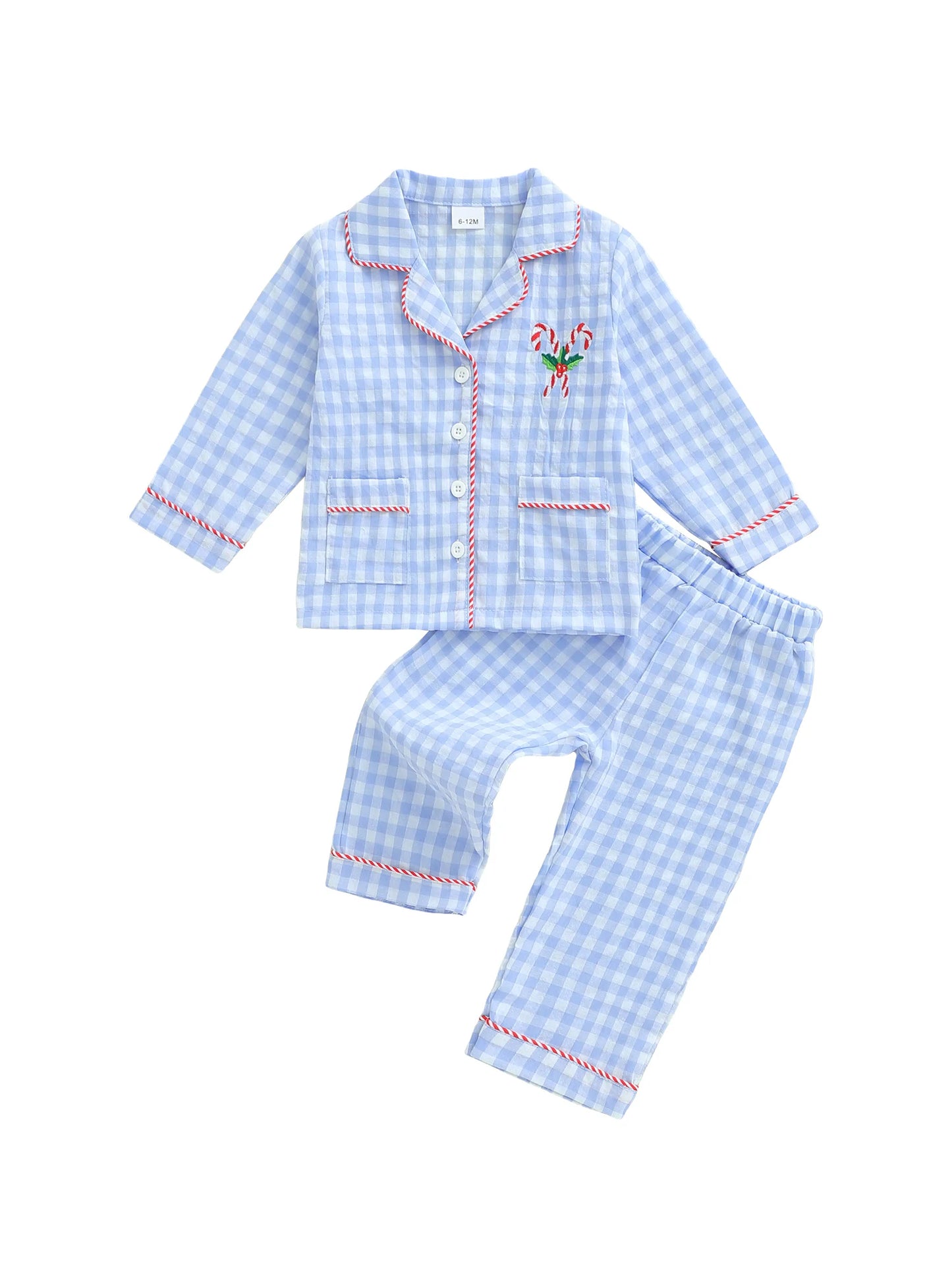 Girls Christmas Pajama Set with Plaid Print Lapel Long Sleeve Button Down Tops and Pants Sleepwear for Toddlers