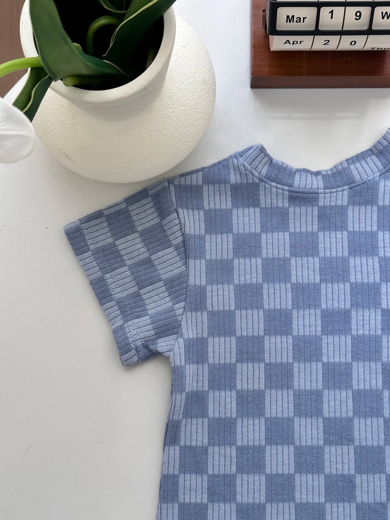 Retro summer toddler bodysuit short sleeved plaid jumpsuit neutral baby romper clothes