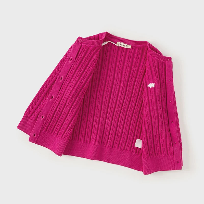 Dave Bella Girls Long Sleeve Button Cardigan Spring Autumn Knit Sweater for Children Casual Cotton Overcoat Tops DB3243397